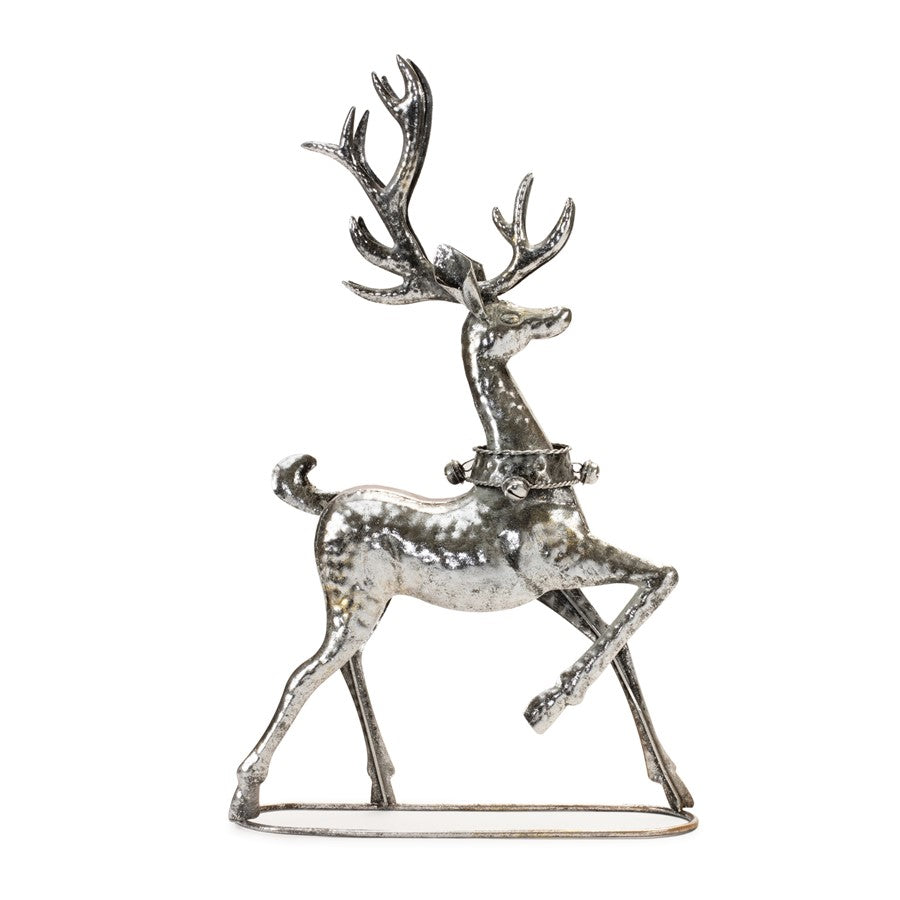 Melrose Int. Hammered Metal Holiday Reindeer, Set of 2, Silver - 90521DS