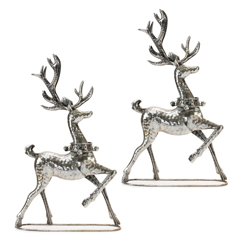 Melrose Int. Hammered Metal Holiday Reindeer, Set of 2, Silver