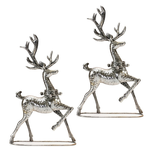 Melrose Int. Hammered Metal Holiday Reindeer, Set of 2, Silver