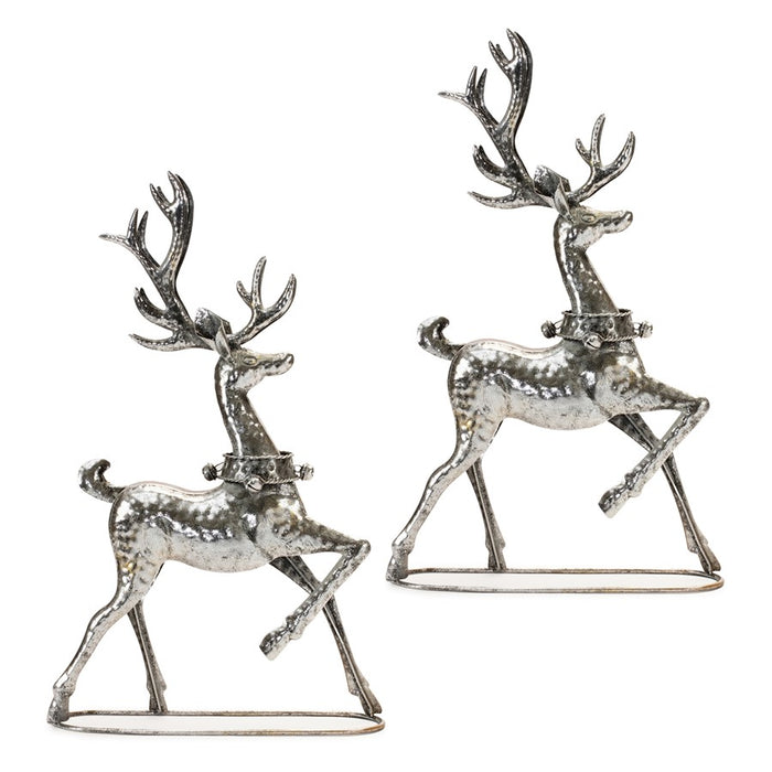 Melrose Int. Hammered Metal Holiday Reindeer, Set of 2, Silver