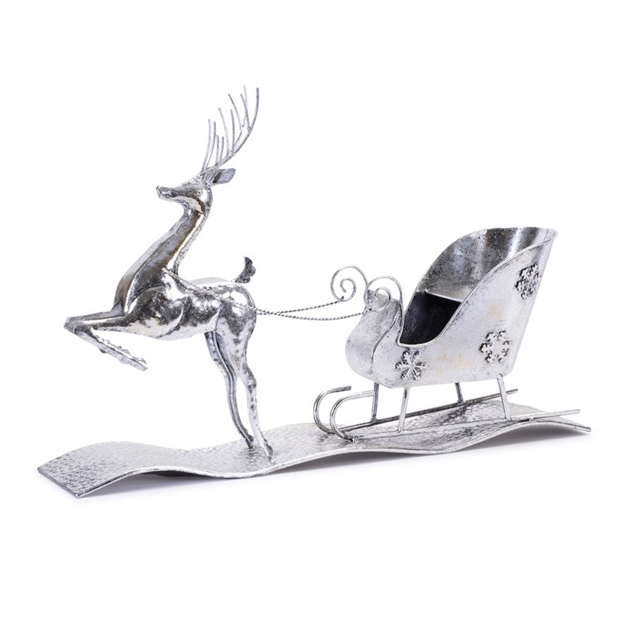 Melrose International Hammered Metal Reindeer/Sleigh 25.5"L, Silver - 90522DS