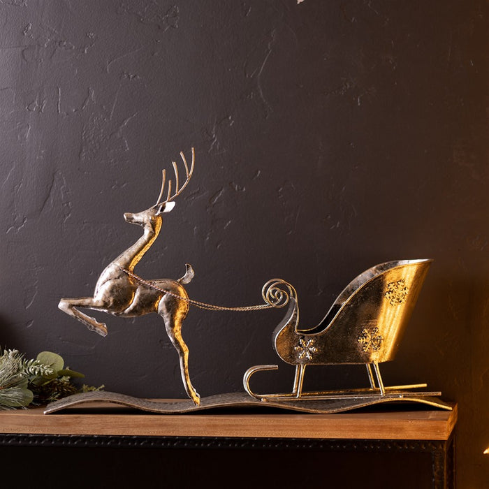 Melrose International Hammered Metal Reindeer/Sleigh 25.5"L, Silver