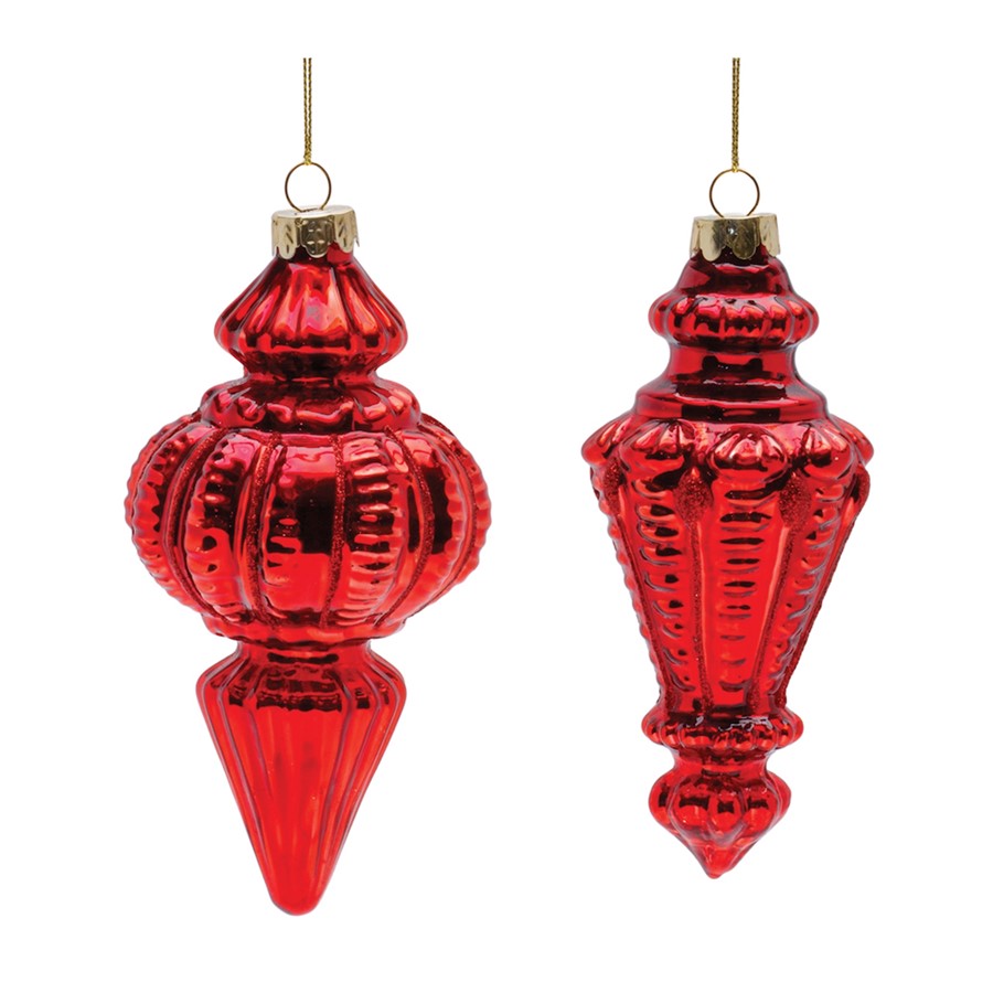 Melrose International Red Ribbed Glass Finial Ornament, Set of 6 - 90540DS