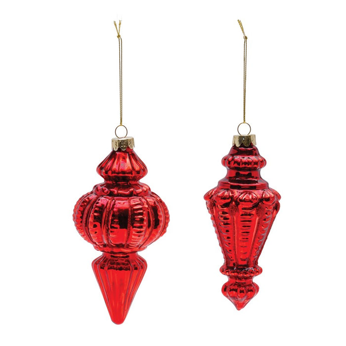Melrose International Red Ribbed Glass Finial Ornament, Set of 6