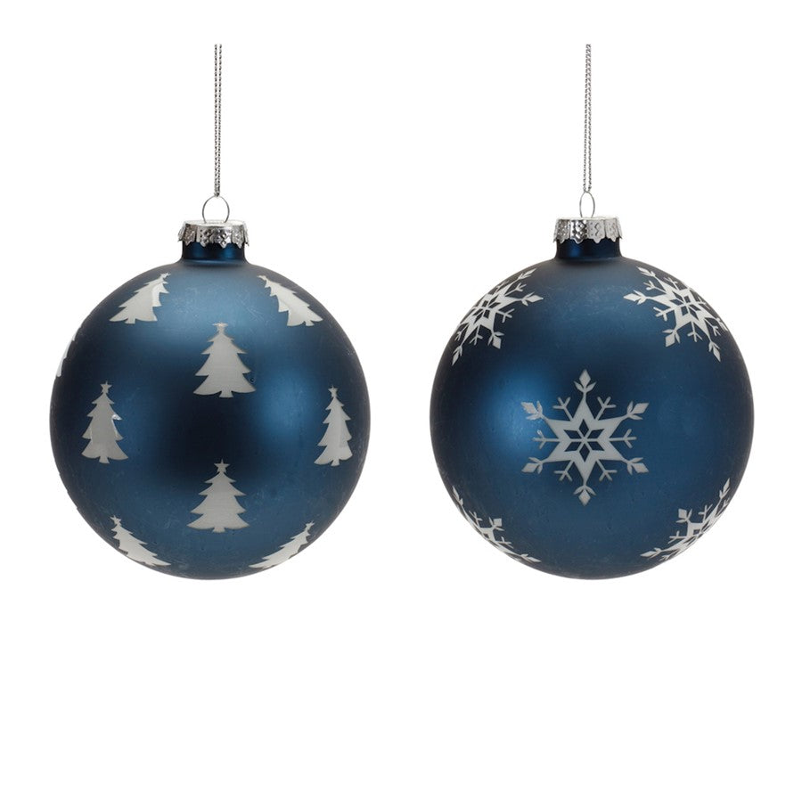 Melrose International Frosted Navy Glass Ball Ornament, Set of 6 - 90542DS