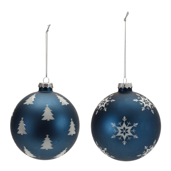 Melrose International Frosted Navy Glass Ball Ornament, Set of 6