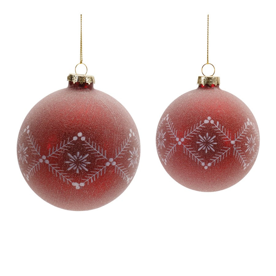 Melrose Etched Frost Glass Ball Ornament, Set of 6, Red/White - 90544DS