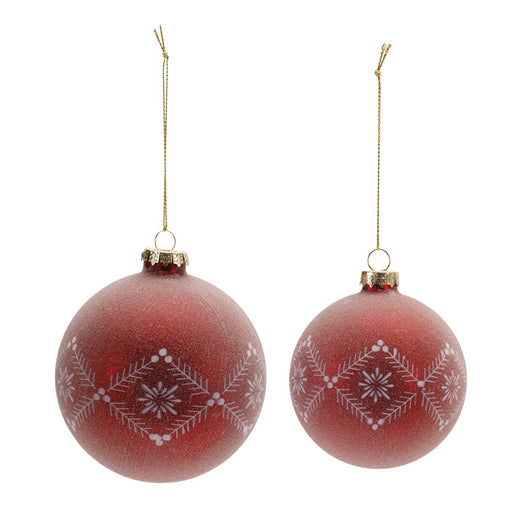 Melrose Etched Frost Glass Ball Ornament, Set of 6, Red/White