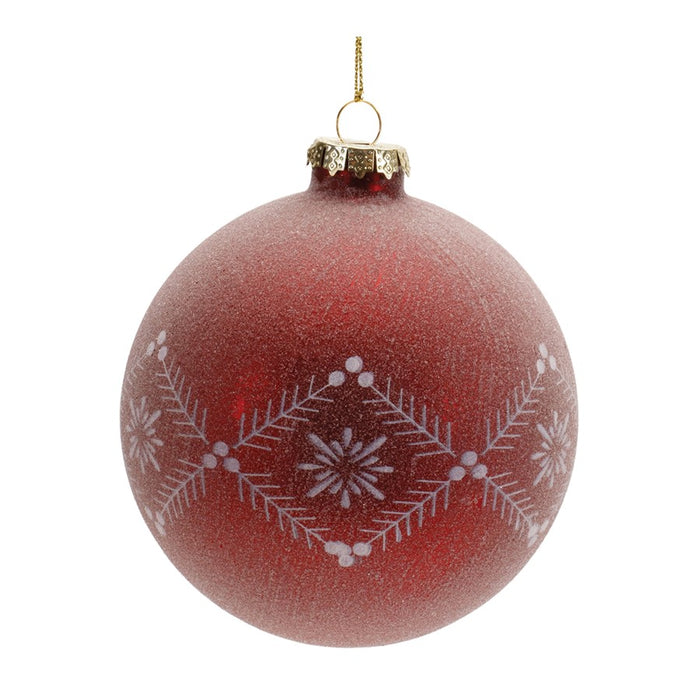 Melrose Etched Frost Glass Ball Ornament, Set of 6, Red/White
