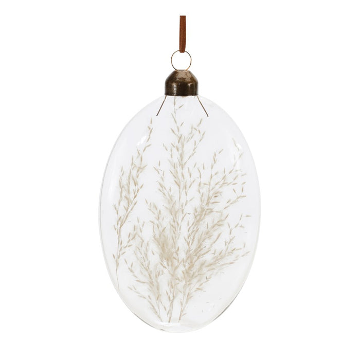 Melrose Natural Dried Floral Glass Ornament, Set of 12, White/Beige