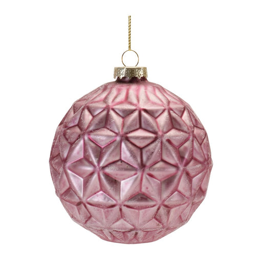 Melrose International Pink Geometric Frost Glass Ornament, Set of 6 - 90553DS