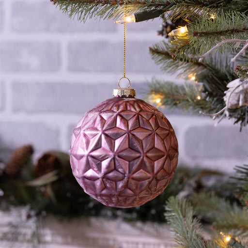 Melrose International Pink Geometric Frost Glass Ornament, Set of 6