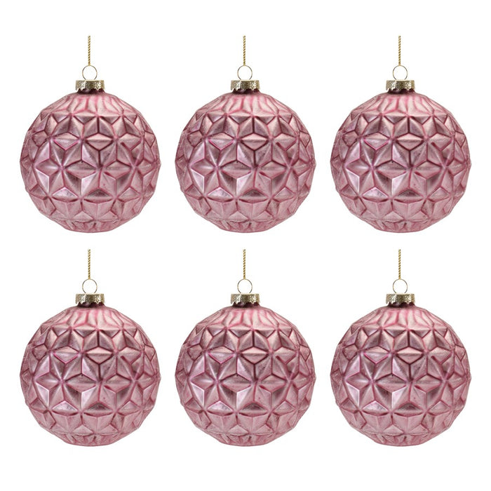Melrose International Pink Geometric Frost Glass Ornament, Set of 6