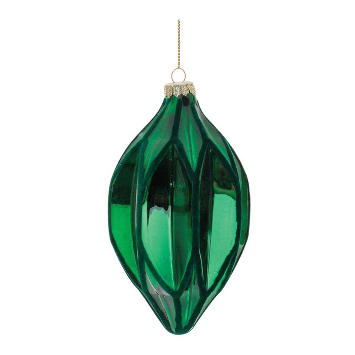 Melrose International Green Textured Harlequ, Glass Ornament, Set of 6