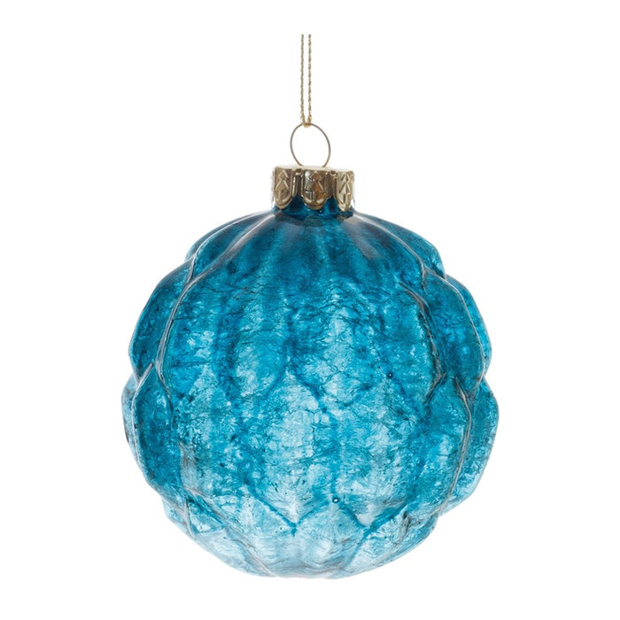 Melrose Int. Crackled Harlequ, Glass Ornament, Set of 12, Blue
