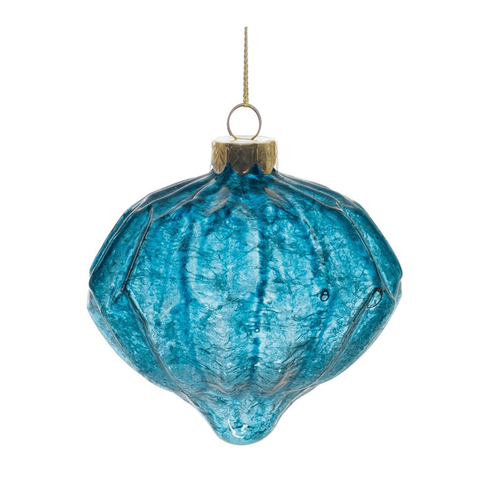 Melrose Int. Crackled Harlequ, Glass Ornament, Set of 12, Blue