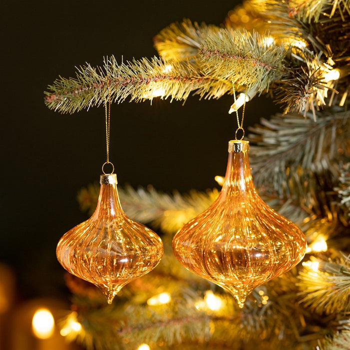 Melrose International Amber Glass Onion Ornament, Set of 6, Orange