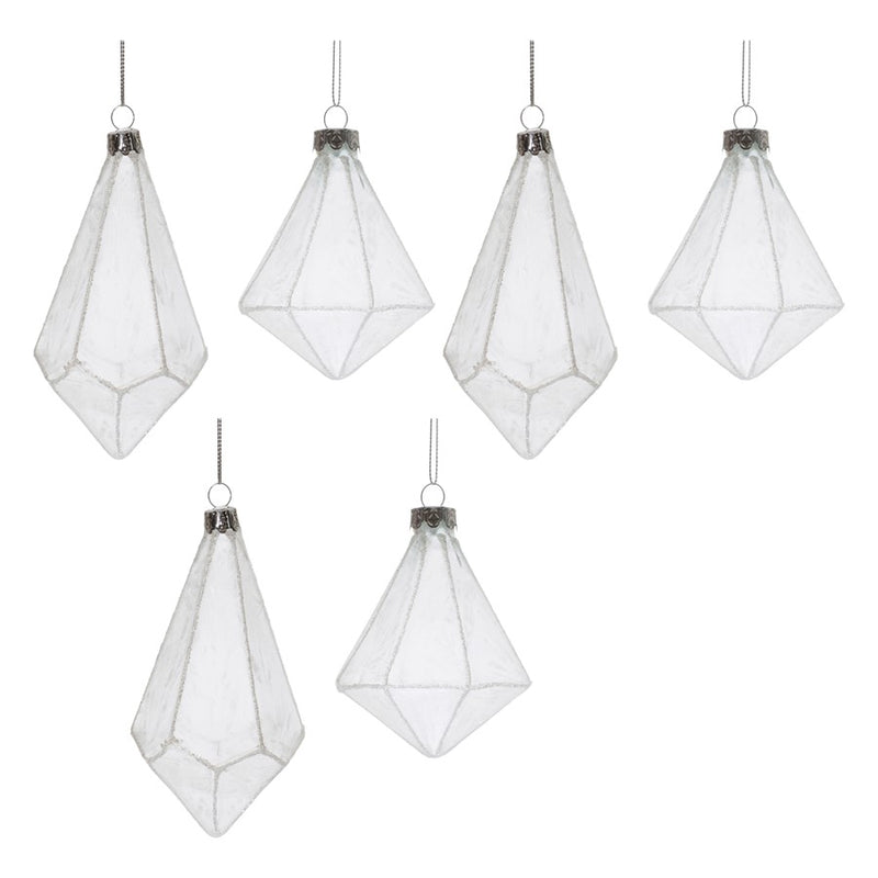 Melrose International Frosted Glass Drop Ornament, Set of 6, White