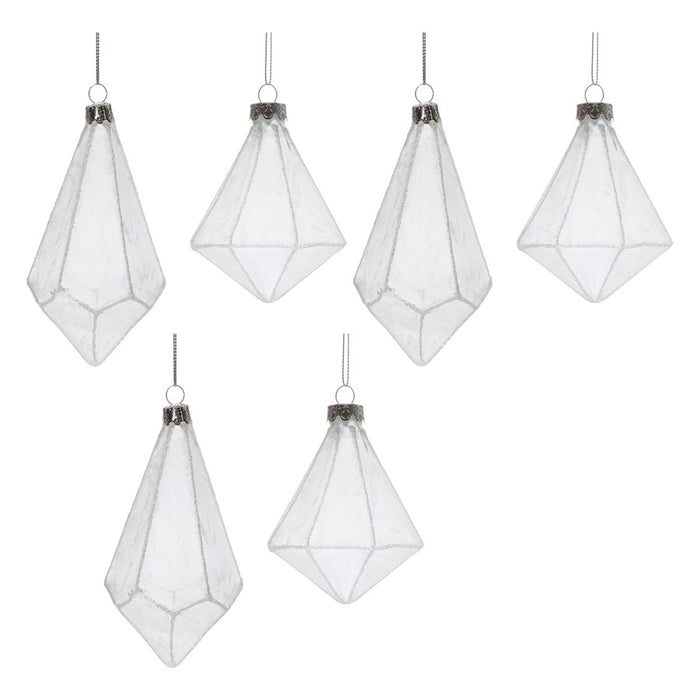 Melrose International Frosted Glass Drop Ornament, Set of 6, White
