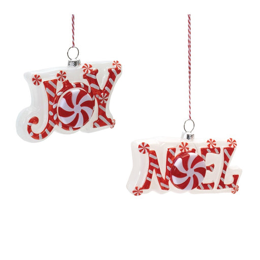 Melrose Glass Peppermint Joy/Noel Ornament, Set of 6, Red/White - 90566DS