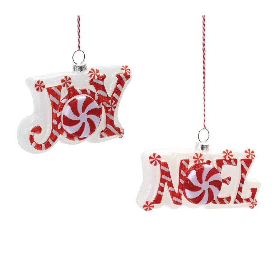 Melrose Glass Peppermint Joy/Noel Ornament, Set of 6, Red/White - 90566DS