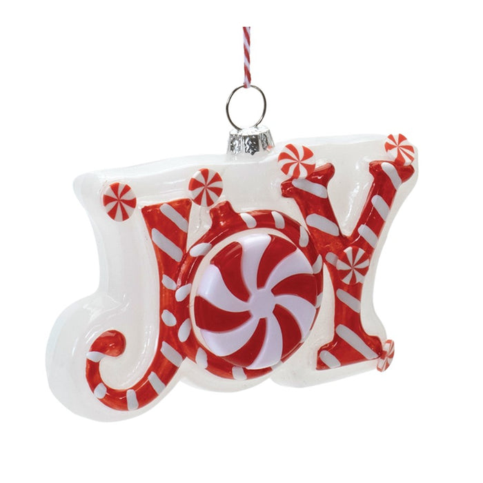 Melrose Glass Peppermint Joy/Noel Ornament, Set of 6, Red/White