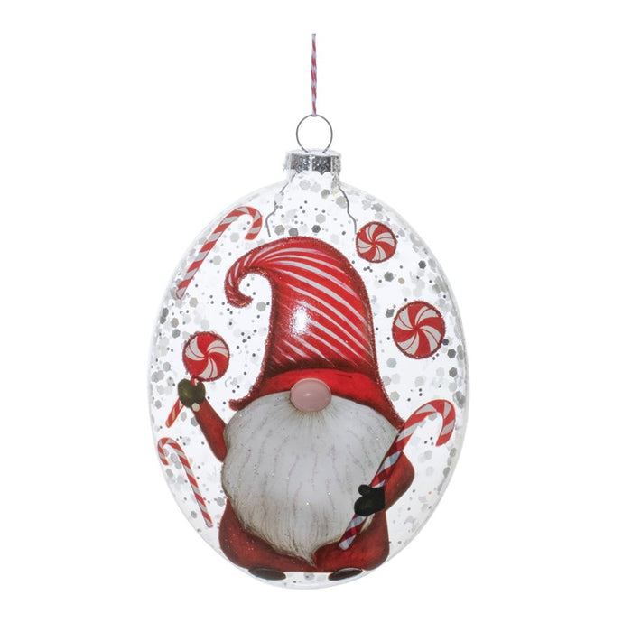 Melrose Glass Peppermint Gnome Disc Ornament, Set of 12, Red/White