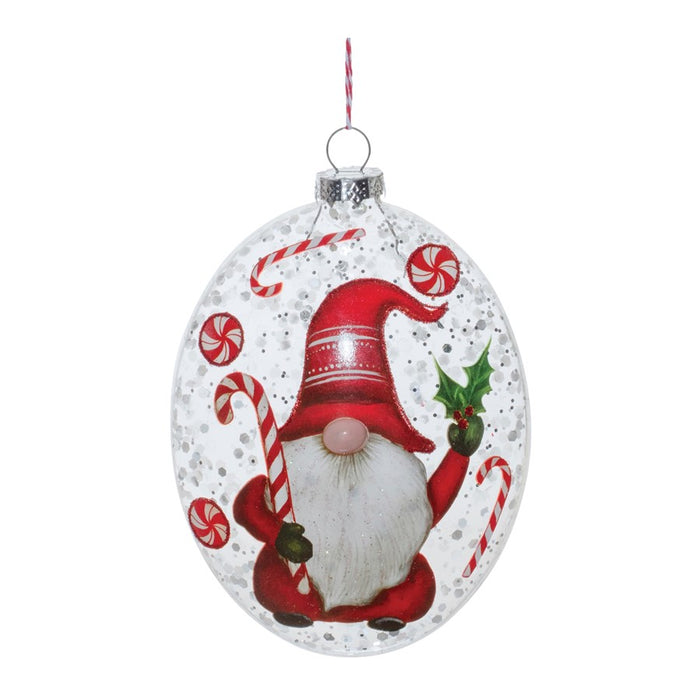 Melrose Glass Peppermint Gnome Disc Ornament, Set of 12, Red/White