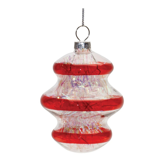 Melrose Finial Glass Ornament/Tinsel Filling, Set of 12, Red