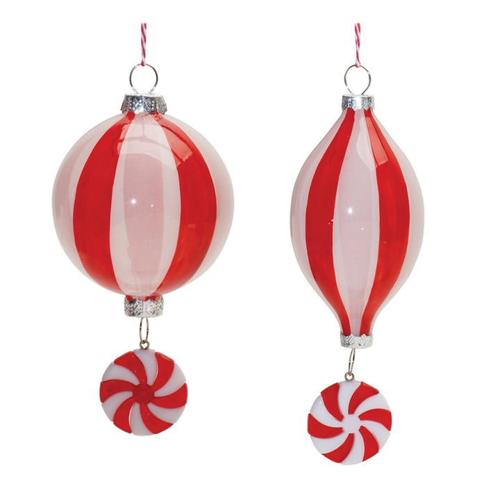 Melrose Glass Peppermint Drop Ornament, Set of 12, Red/White - 90572DS