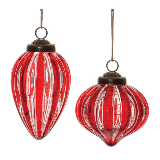 Melrose International Red Ribbed Crackle Glass Ornament, Set of 6 - 90573DS