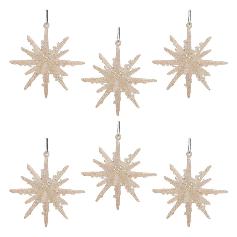 Melrose International Frosted Glass Star Ornament, Set of 6, Gold