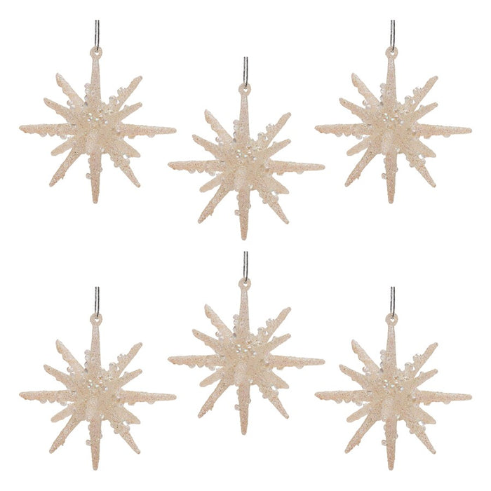 Melrose International Frosted Glass Star Ornament, Set of 6, Gold