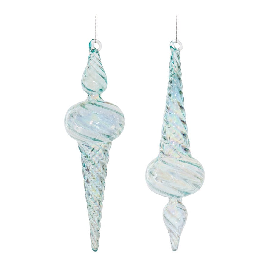 Melrose Iridescent Swirl Glass Finial Ornament, Set of 12, Blue - 90576DS