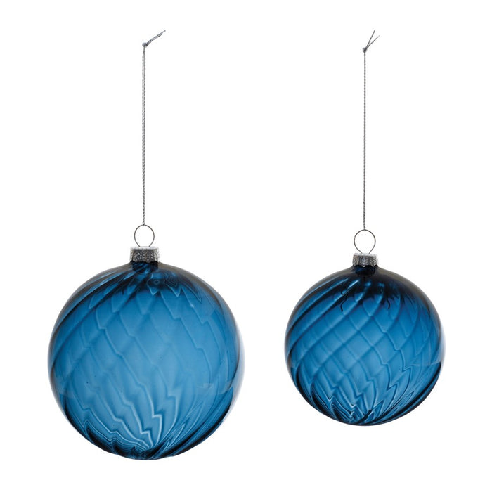 Melrose International Blue Ribbed Swirl Glass Ornament, Set of 6