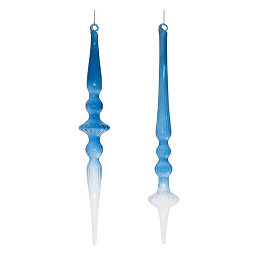 Melrose International Blue Ombre Glass Finial Drop Ornament, Set of 12 - 90581DS