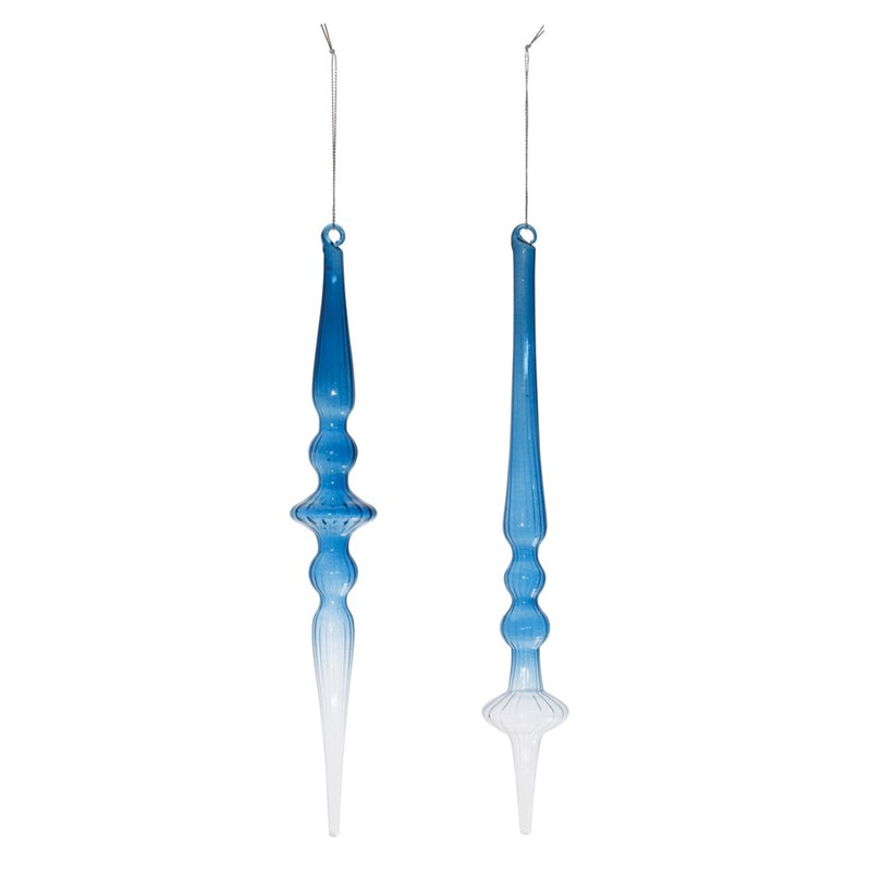 Melrose International Blue Ombre Glass Finial Drop Ornament, Set of 12