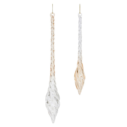 Melrose Amber Swirl Glass Finial Drop Ornament, Set of 12, Orange - 90587DS