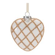 Melrose Jeweled Glass Heart Ornament, Set of 12, White/Gold - 90588DS