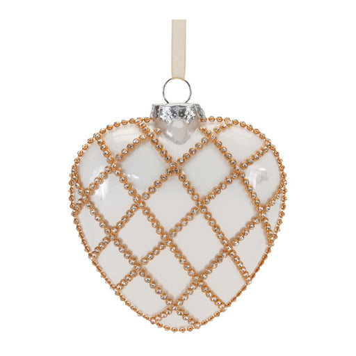 Melrose Jeweled Glass Heart Ornament, Set of 12, White/Gold - 90588DS