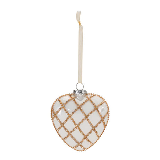 Melrose Jeweled Glass Heart Ornament, Set of 12, White/Gold
