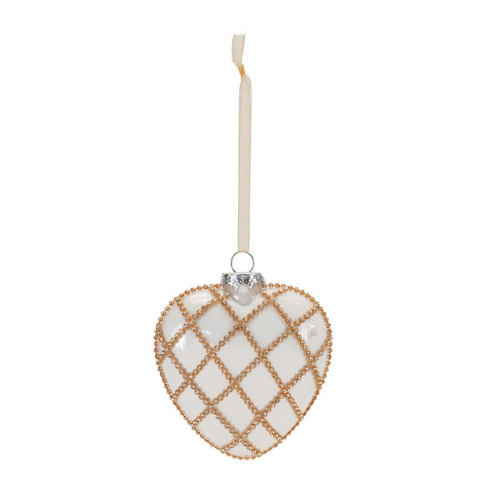 Melrose Jeweled Glass Heart Ornament, Set of 12, White/Gold