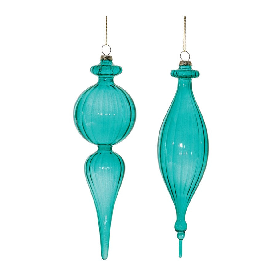 Melrose International Blue Ribbed Glass Finial Drop Ornament, Set of 6 - 90591DS