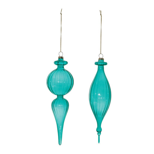 Melrose International Blue Ribbed Glass Finial Drop Ornament, Set of 6
