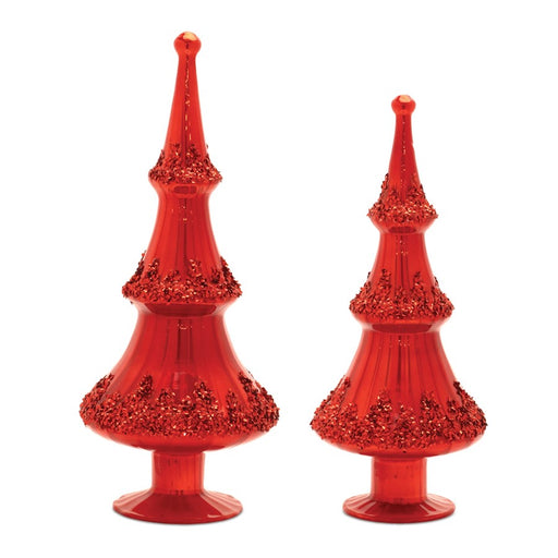 Melrose International Red Beaded Glass Holiday Tree, Set of 2 - 90593DS