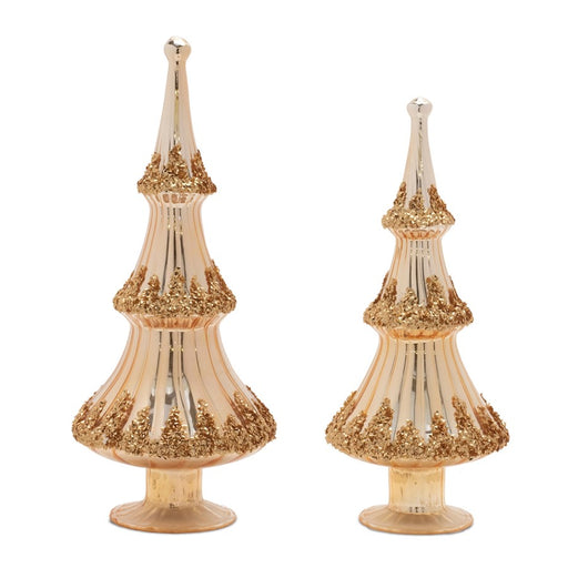 Melrose International Gold Beaded Glass Holiday Tree, Set of 2 - 90594DS