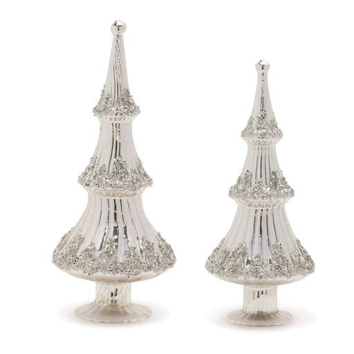 Melrose International Silver Beaded Glass Holiday Tree, Set of 2 - 90596DS