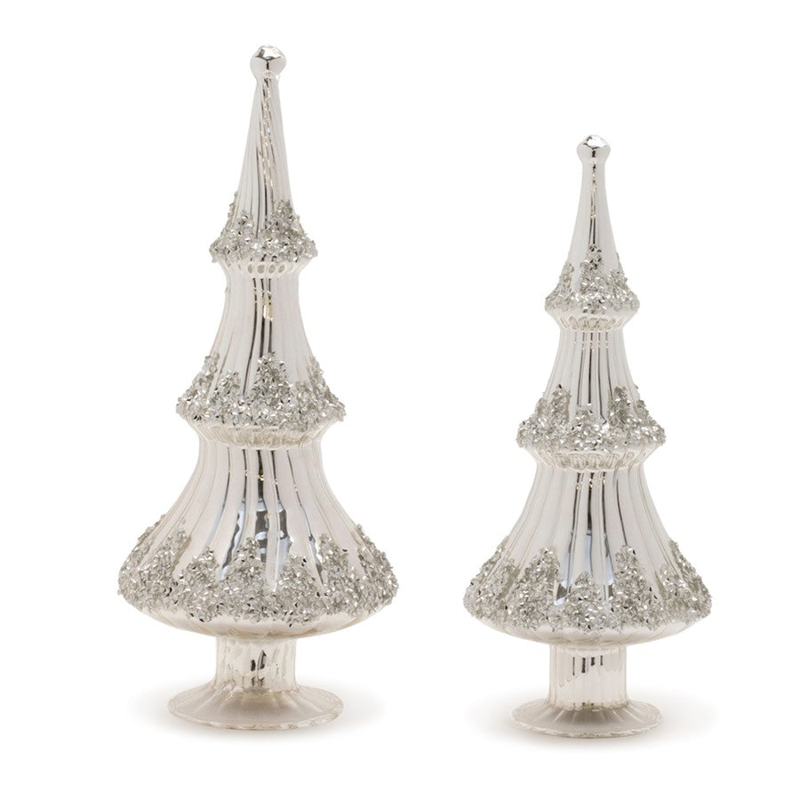 Melrose International Silver Beaded Glass Holiday Tree, Set of 2 - 90596DS