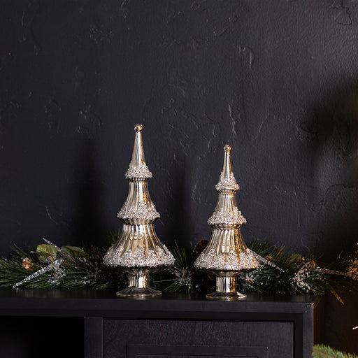 Melrose International Silver Beaded Glass Holiday Tree, Set of 2