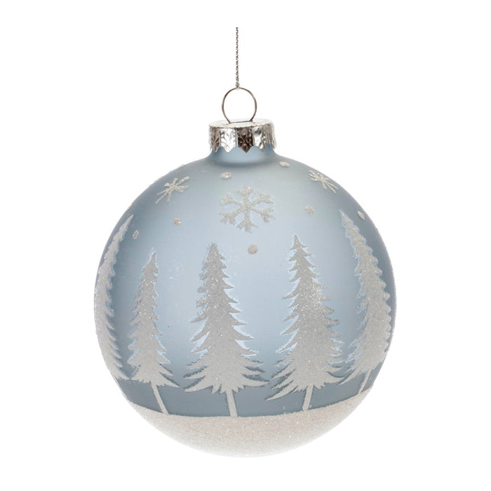 Melrose Frosted Forest/Village Ball Ornament, Set of 6, Blue/White
